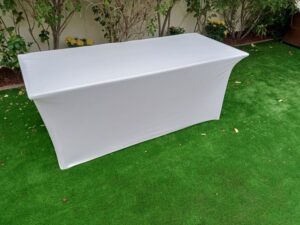 rectangular table with white cover