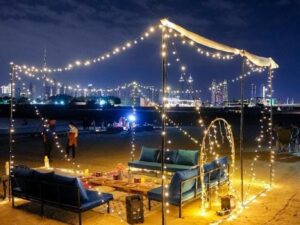 outdoor setting | high sofa | outdoor event | beach event