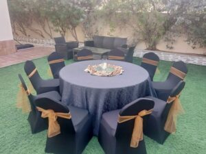black cover with chiavari chairs