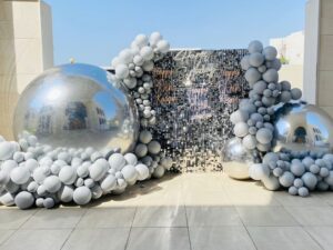 dubai luxury silver balloon | sequin shimmer wall party
